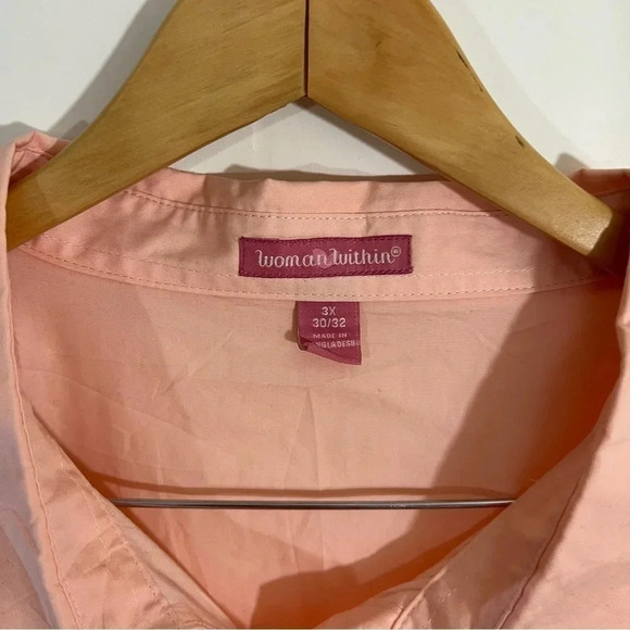Woman Within Button Up Shirt 3X Peach Pink 3/4 Sleeves Cotton Blend Office Work - Picture 6 of 6